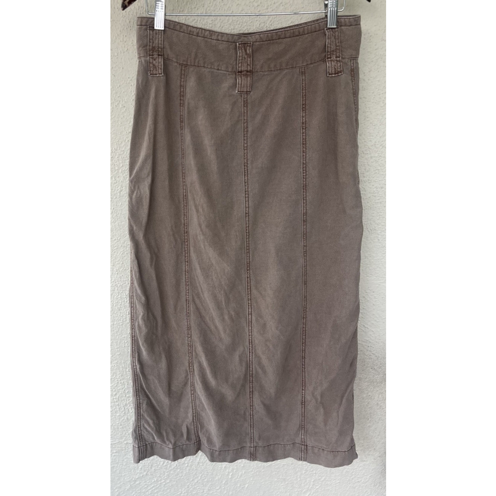 Free People Brown Utility Cargo Midi Skirt Linen Blend Slit Womens 8 Earthy Boho